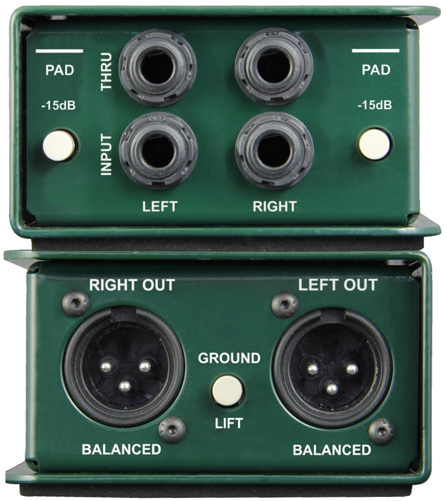 Radial Engineering JDI stereo DI box stacked for live sound and recording applications, showing inputs and outputs on rugged chassis.