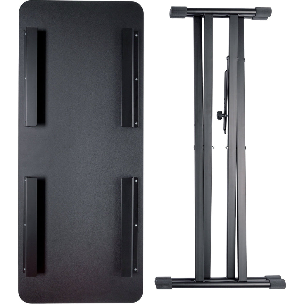 K&M 18900 keyboard stand with adjustable height and black finish, supporting electronic keyboards securely.