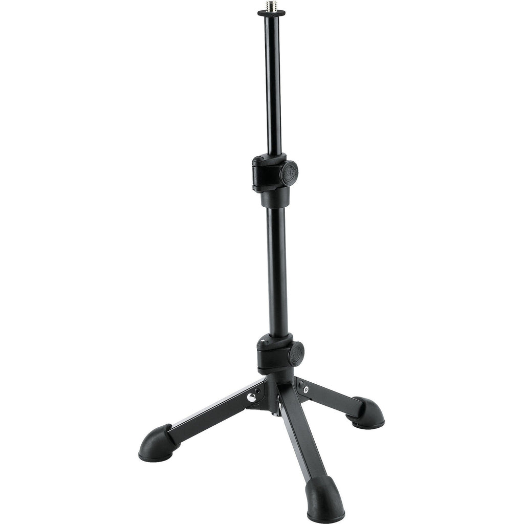 K&M 23150-3 desktop microphone stand with adjustable arm and sturdy base for professional audio setups.