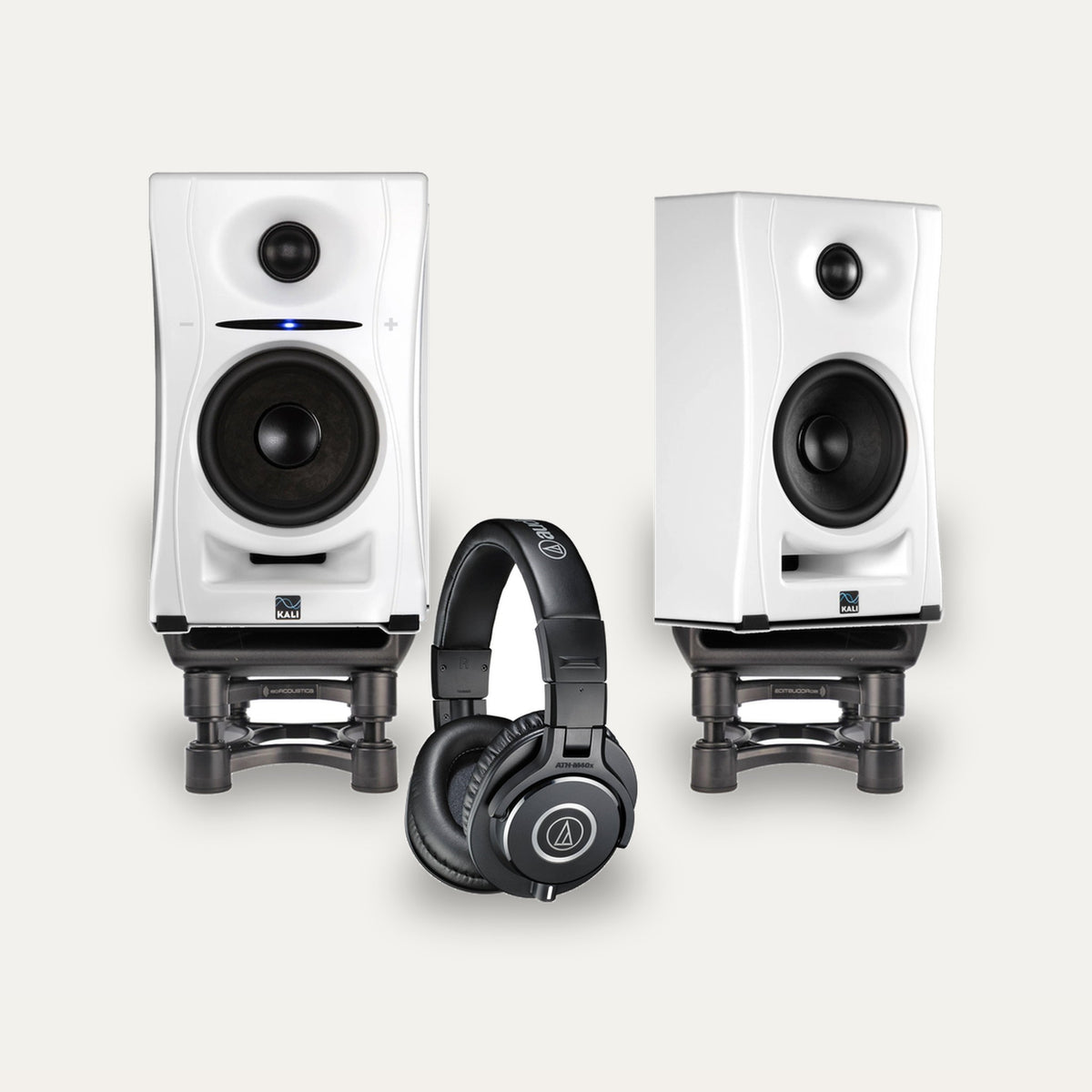 Kali Audio LP-UNF + IsoAcoustics ISO-155 + Audio-Technica ATH-M40x Desktop Monitoring Set – Monitor Colour White