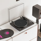 Kanto Audio OBI3 Gen 2 turntable, Black, in a living-room hi-fi setup
