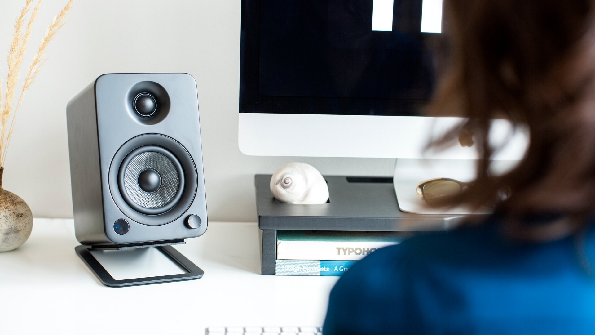 Kanto Audio S4 desktop speaker stands, black, top view