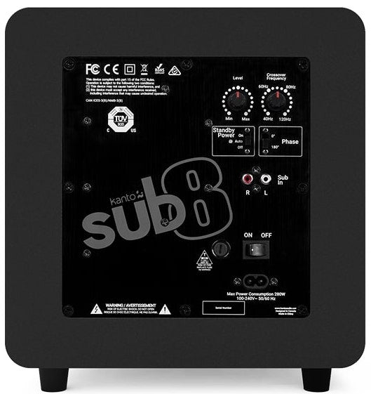 Kanto Audio SUB8V subwoofer, rear view