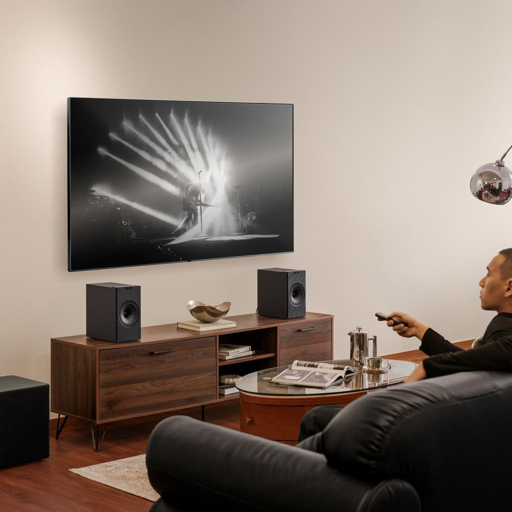 KEF Coda W active bookshelf speakers, detail view.