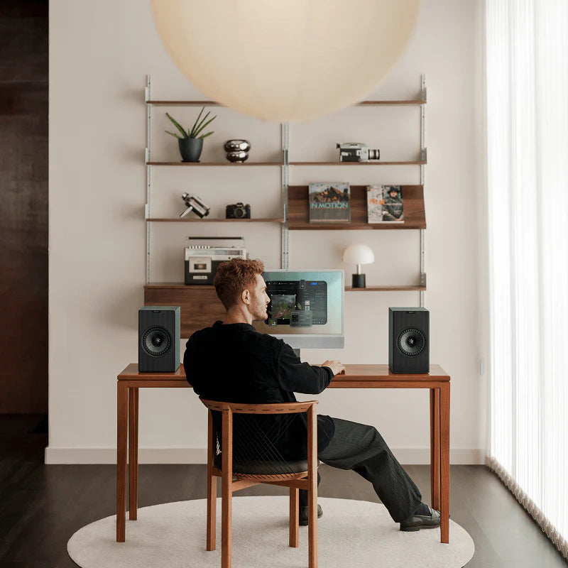 KEF Coda W active bookshelf speakers, detail view.