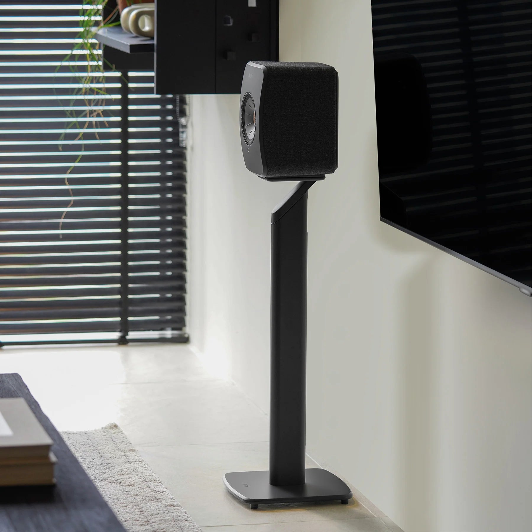 KEF LSX II wireless bookshelf speakers, in black, lifestyle