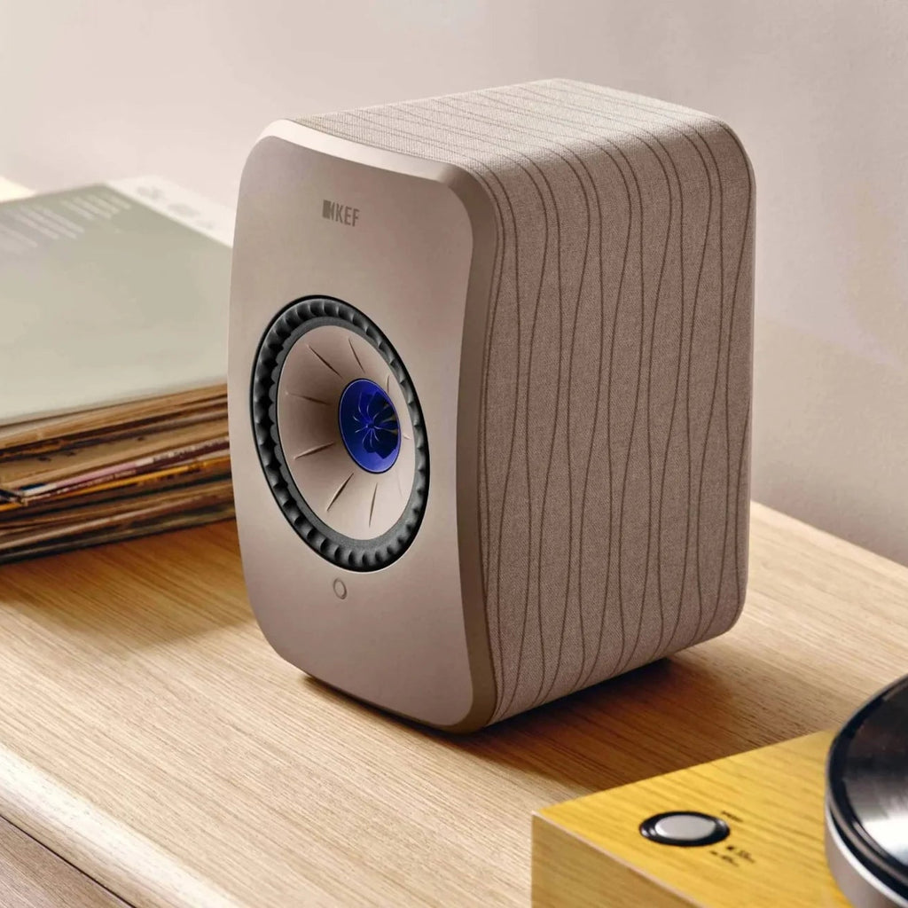 KEF LSX II, active bookshelf speakers, lifestyle, carbon black