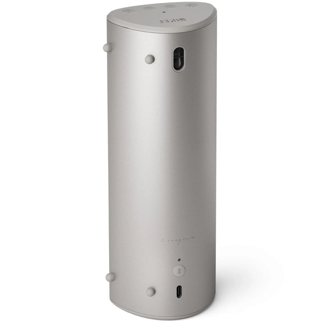KEF Muo portable speakers, silver back view