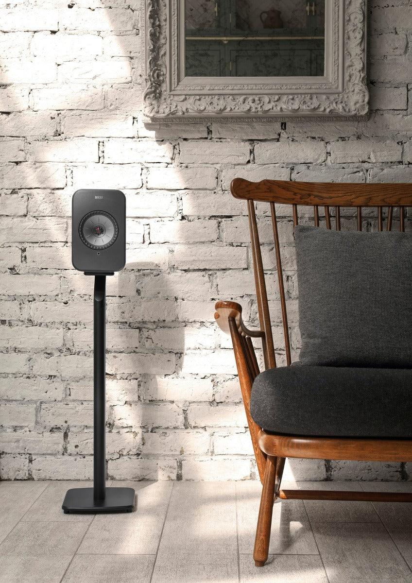 KEF S1 speaker stands for KEF LSX speakers, featuring sleek design and sturdy construction for optimal audio positioning.