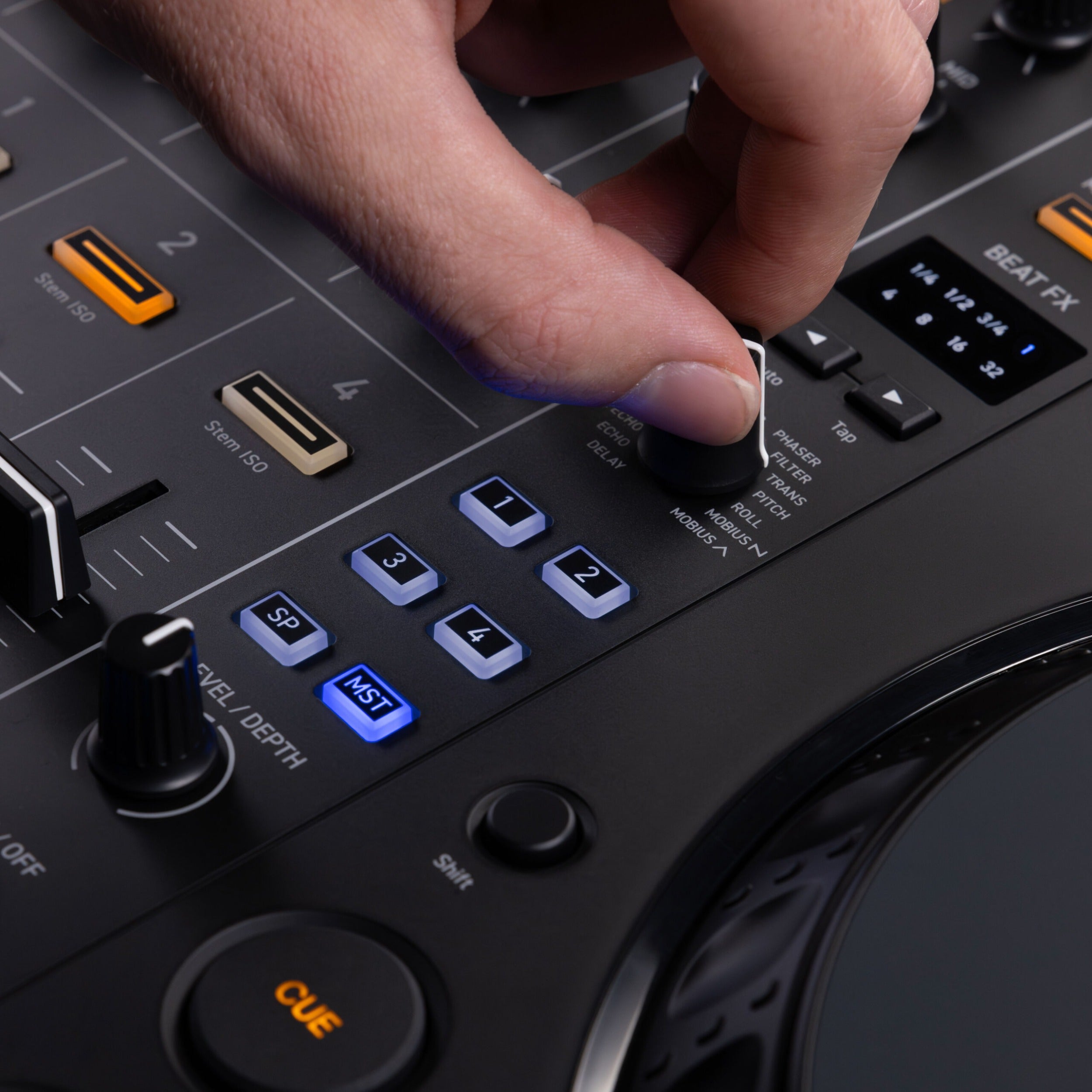 AlphaTheta DDJ-GRV6 DJ controller with large jog wheels, mixer controls, and professional interface for seamless DJ performances.