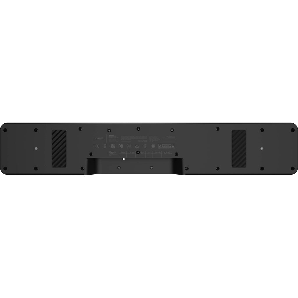 Klipsch Flexus Core 100 soundbar, underside with mounting and label.