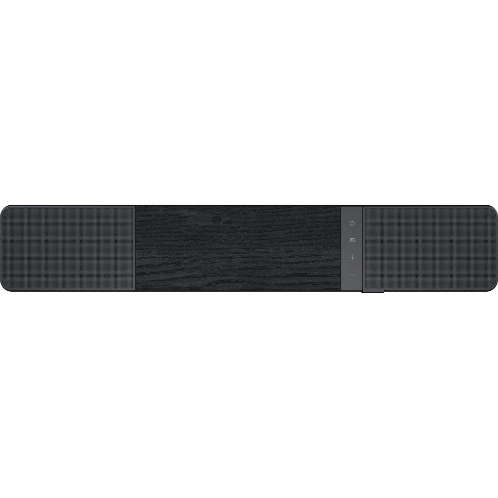 Klipsch Flexus Core 100 soundbar, top with wood panel and controls.