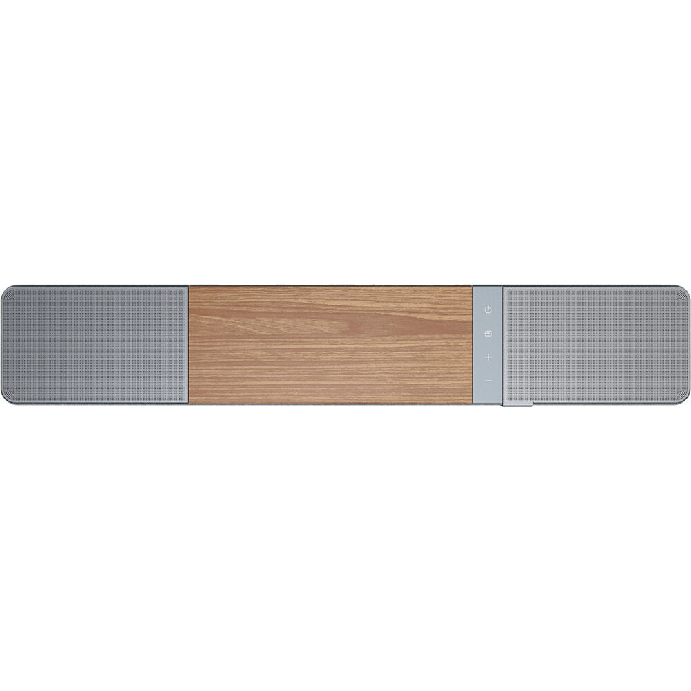 Klipsch Flexus Core 100 soundbar, top with wood panel and controls.