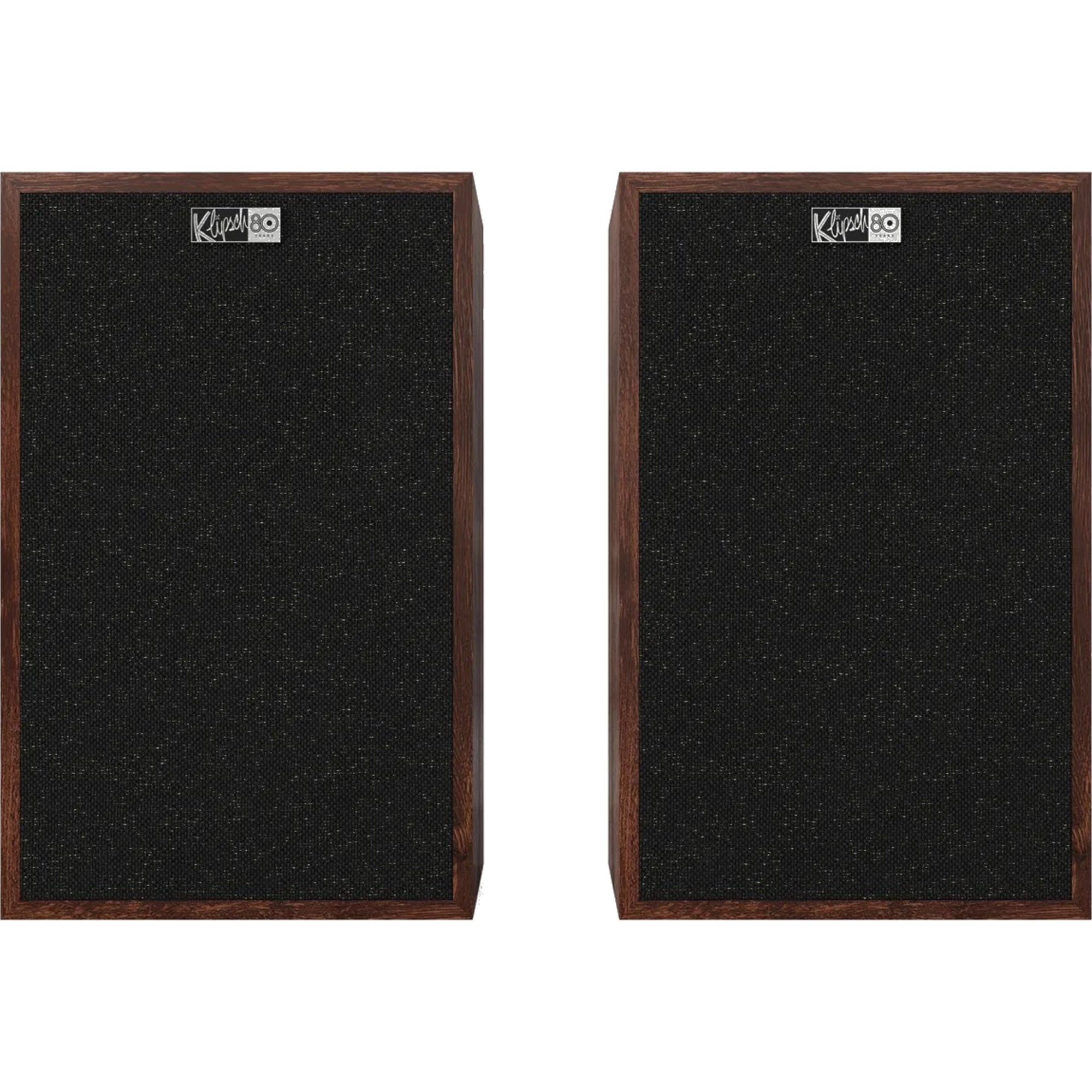 Klipsch Rebellion bookshelf speakers (pair) with magnetic black cloth grilles and Klipsch 80 anniversary badge