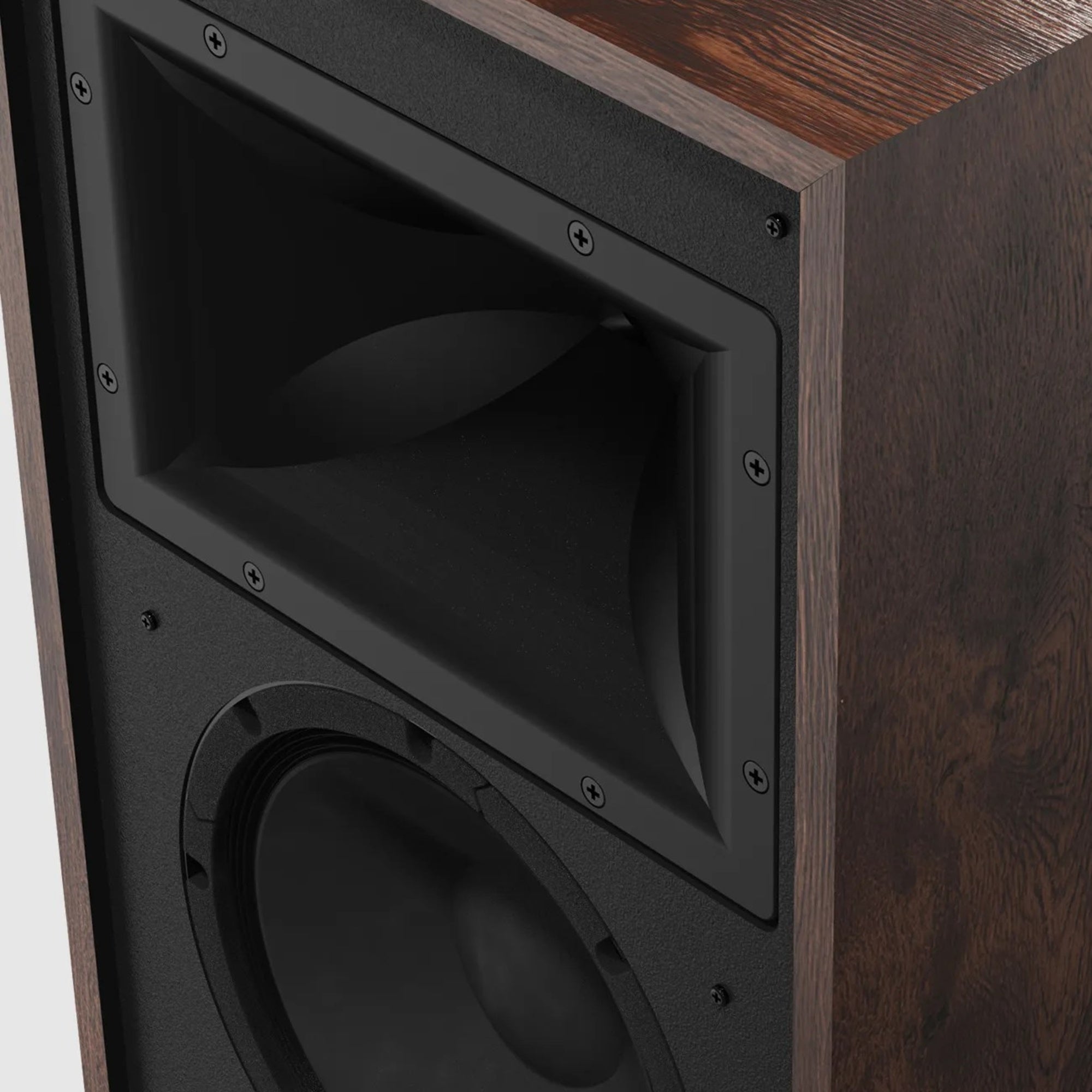 Klipsch Rebellion close-up of horn tweeter and woofer