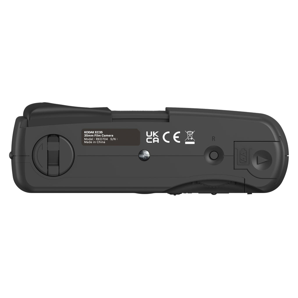 Kodak EC35 film camera in Midnight Black, bottom with AA battery compartment
