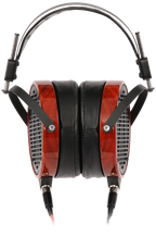 Audeze LCD-2 wired headphones with leather ear cups, front view showcasing sleek design and premium audio quality.