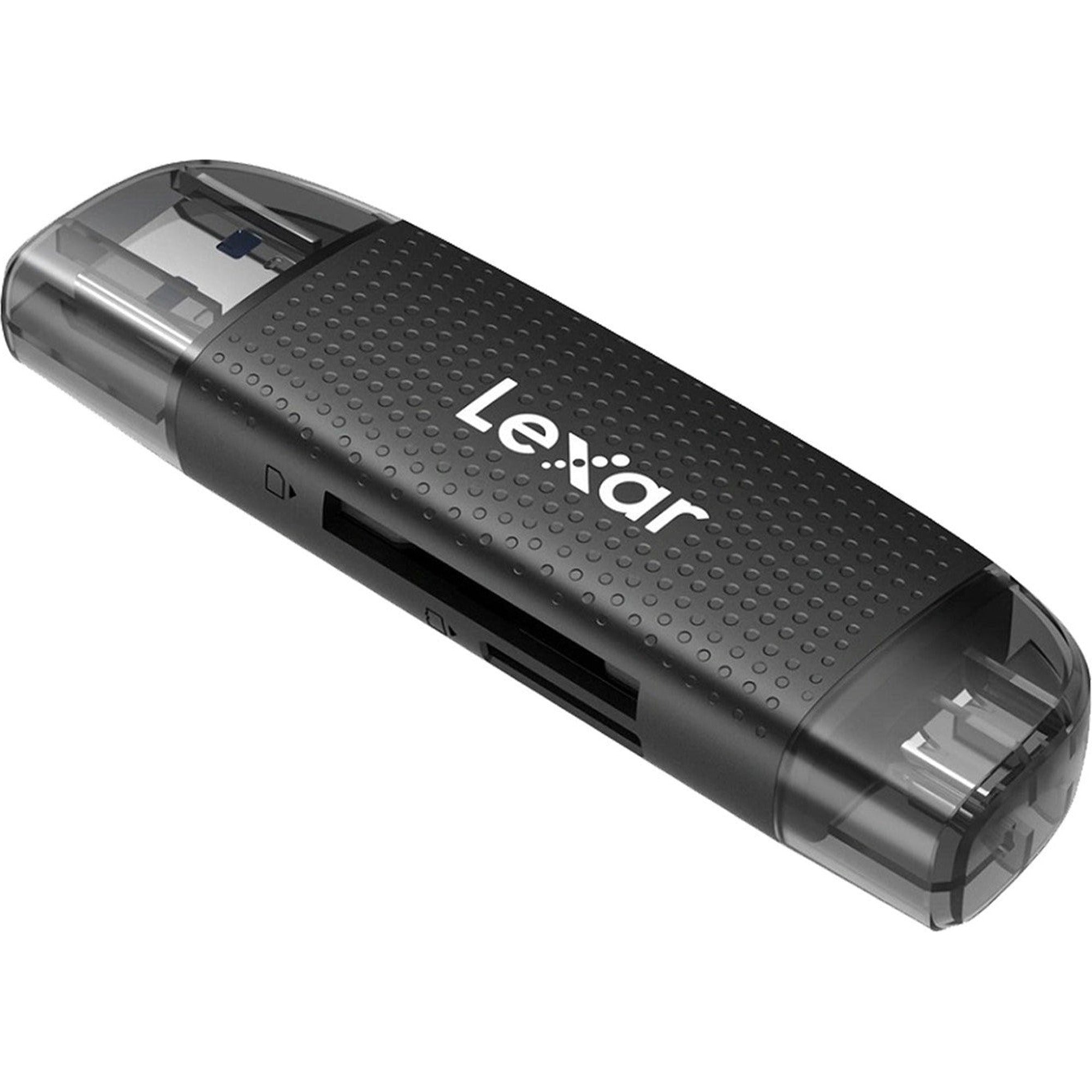 Lexar Dual-Slot USB-A/C Card Reader LRW310X with slots for SD and microSD memory cards on a white background.