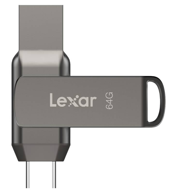 Lexar JumpDrive Dual Drive D400 USB stick, front view of swivel design