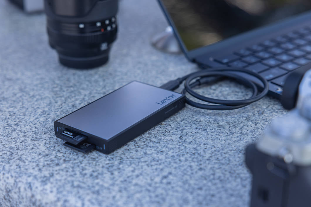 Lexar Workflow Dual-Slot SD UHS-II Card Reader, black.