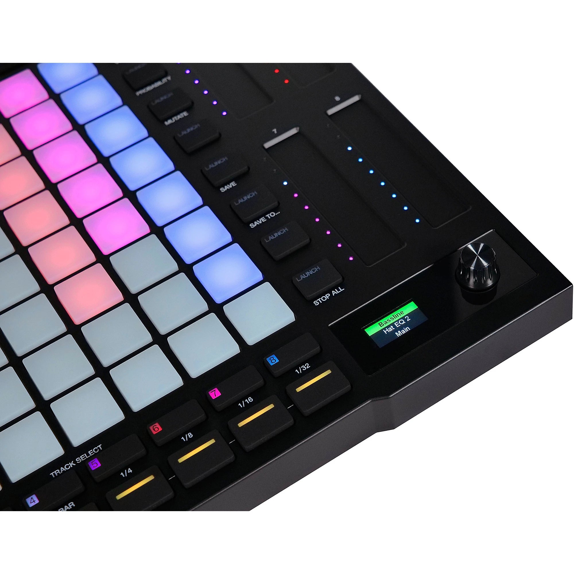 Akai Professional APC64 MIDI controller with 64 pads, knobs, and faders for music production and live performance.