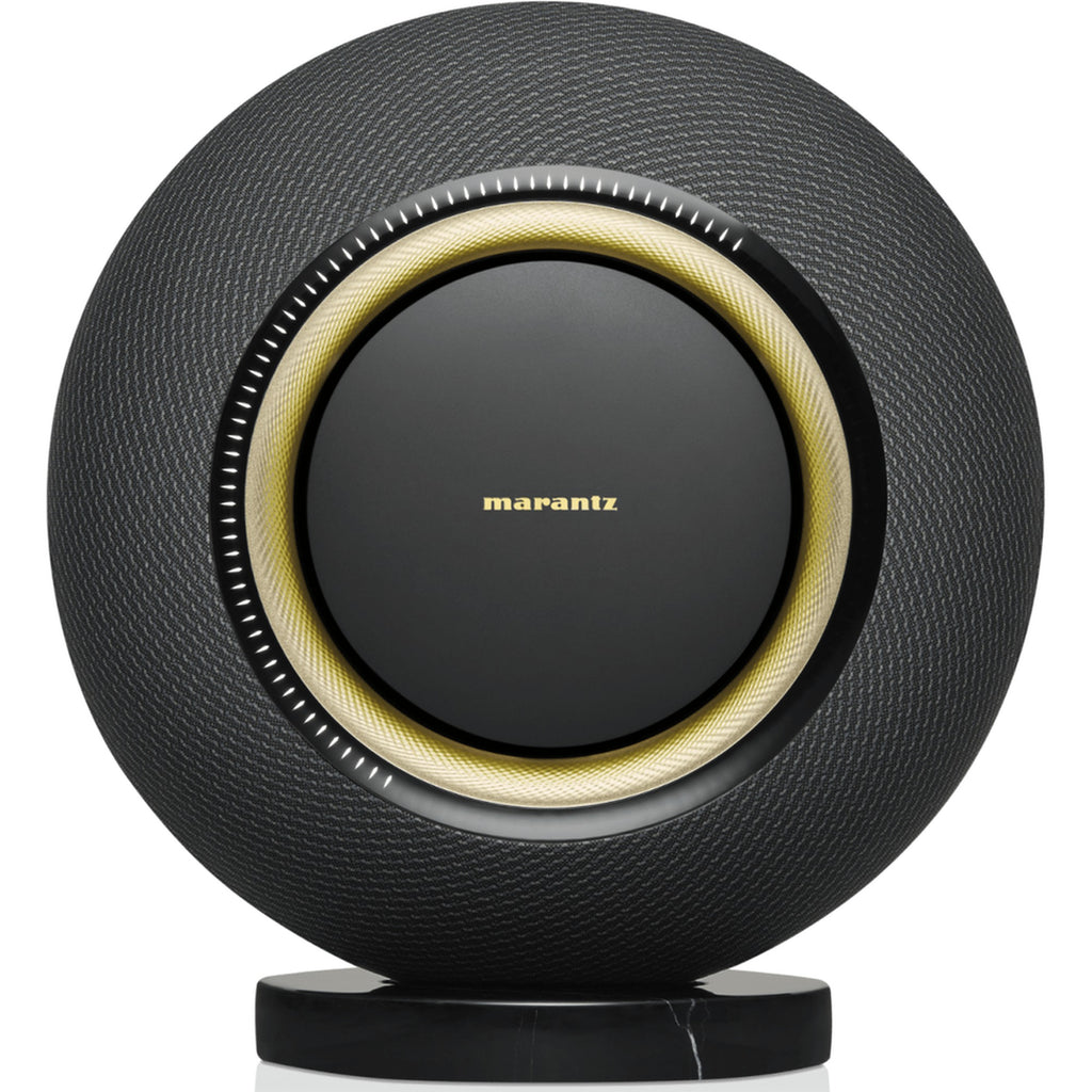 Marantz Horizon wireless speakers in sleek black finish, featuring modern design and multiple connectivity options.