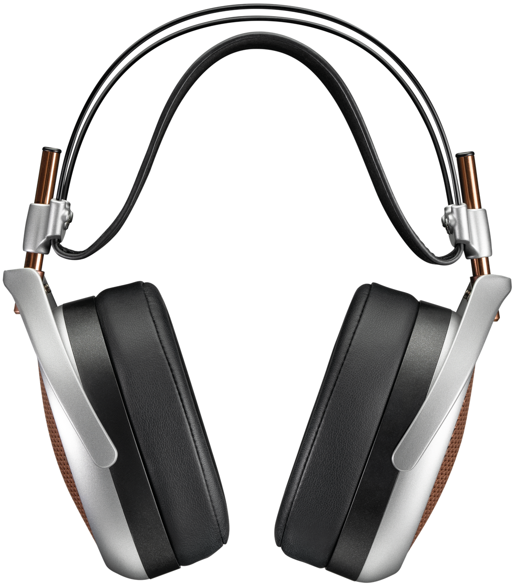 Wired Meze Audio Poet headphones with sleek black design and over-ear cushioning, connected via a braided audio cable.