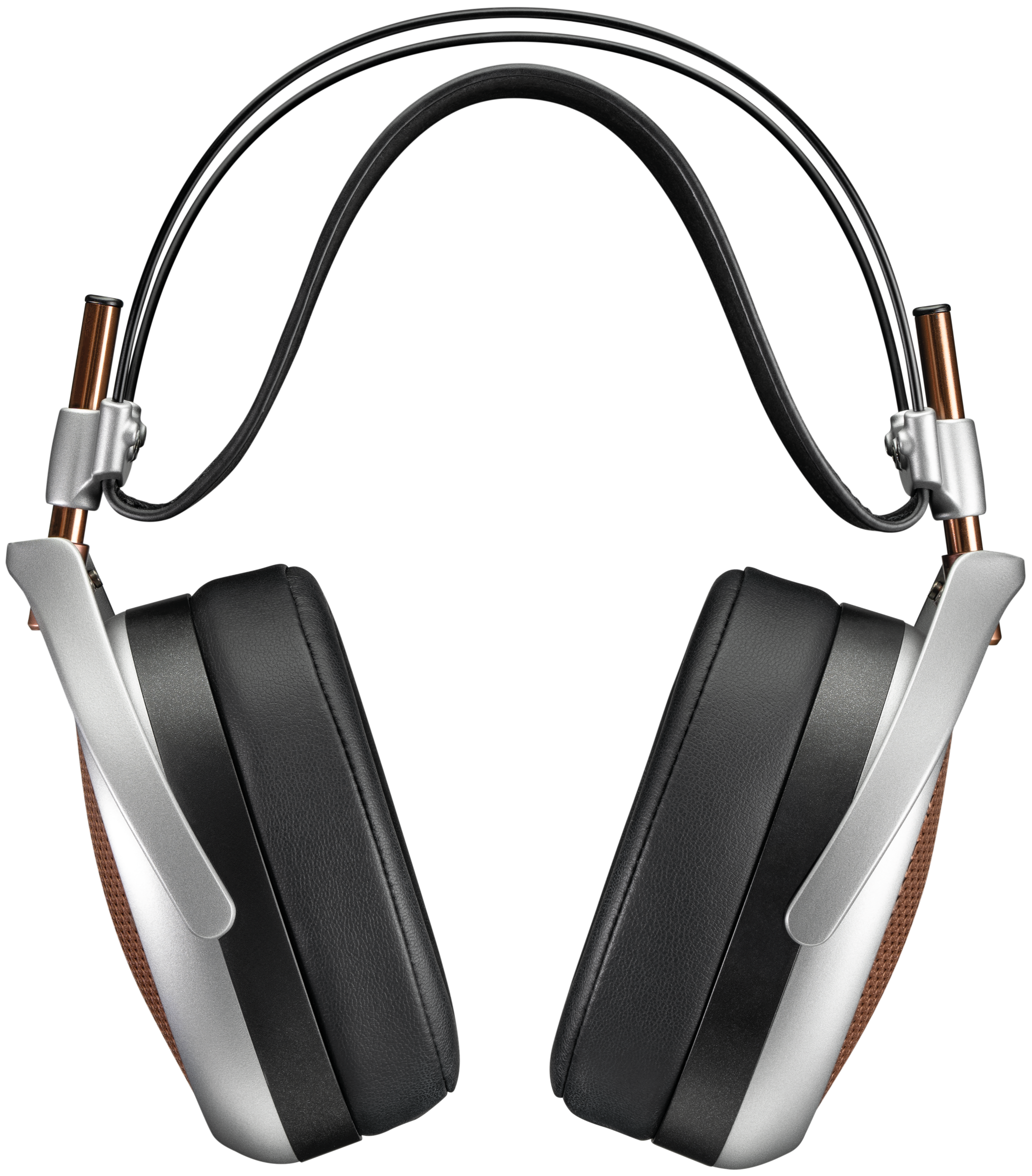 Wired Meze Audio Poet headphones with sleek black design and over-ear cushioning, connected via a braided audio cable.