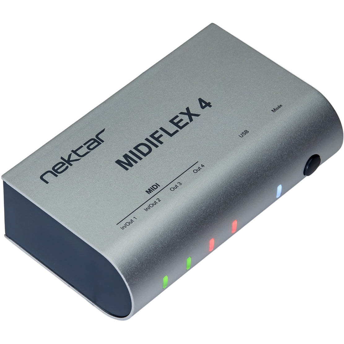 Nektar MIDIFLEX 4 MIDI interface showing multiple MIDI ports and connection options on a sleek black device.
