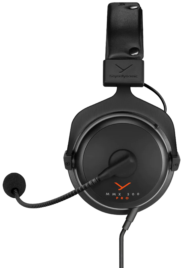 Beyerdynamic MMX 300 Pro gaming headset, side view in black