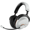 Beyerdynamic MMX 230 Wireless gaming headphones in white, showing over-ear design and adjustable headband from a side perspective.