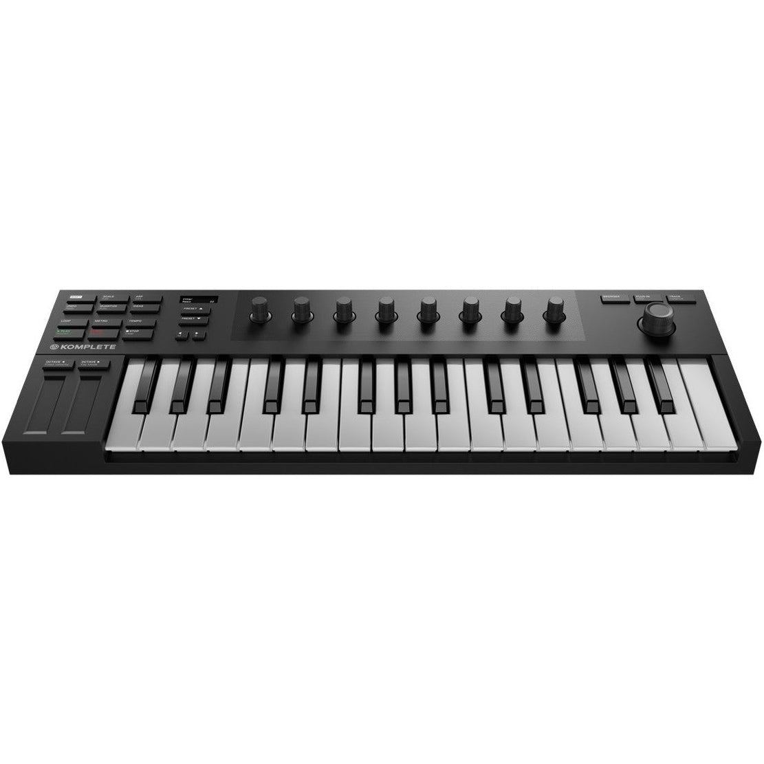 Native Instruments Komplete Kontrol M32 MIDI keyboard with compact design, black keys, control knobs, and intuitive interface.