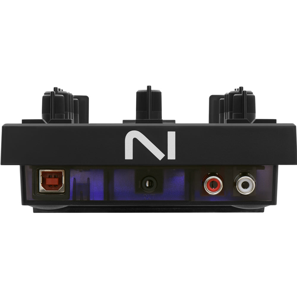 Native Instruments Traktor Z1 MK2 DJ controller, rear ports panel with RCA outputs.