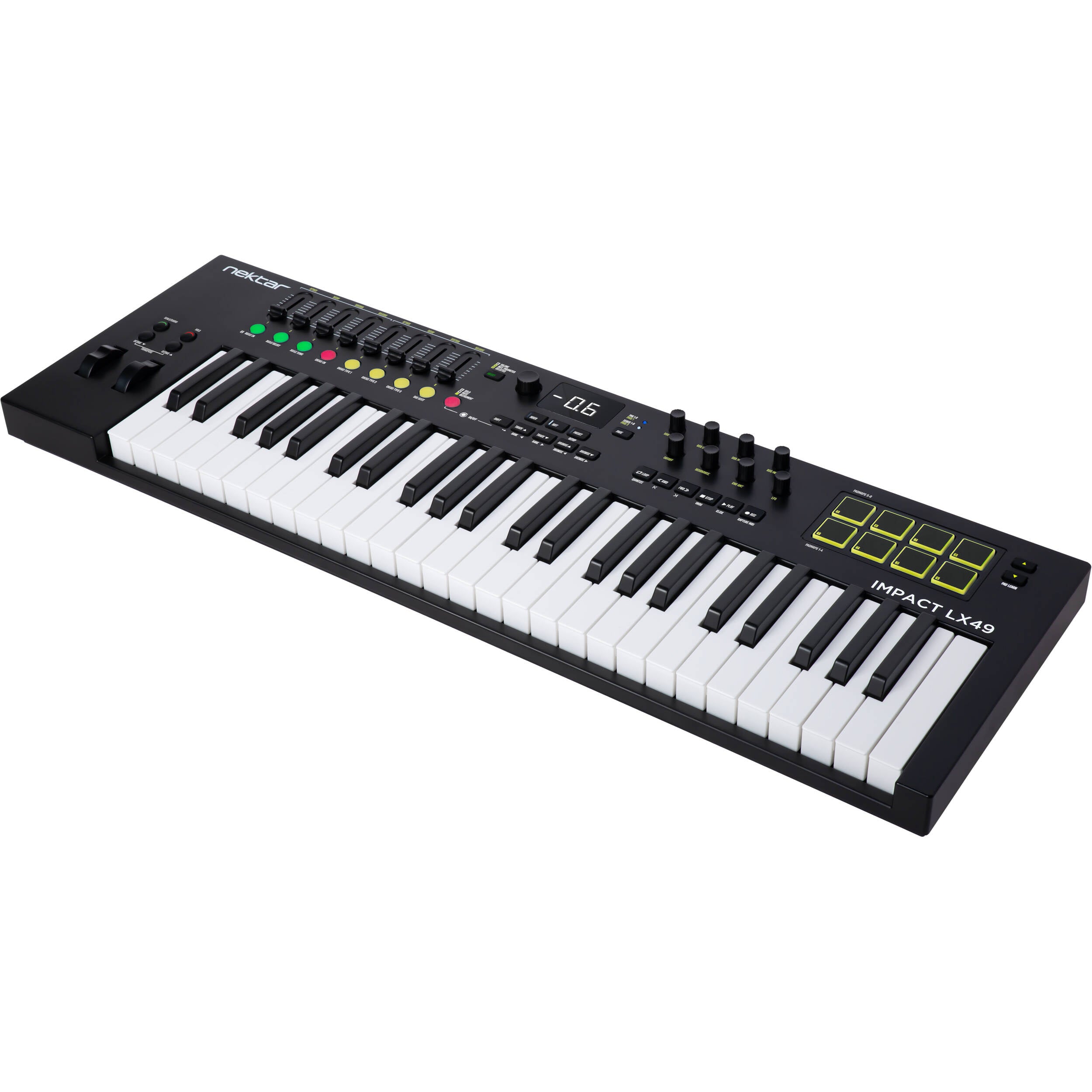 Nektar Impact LX49 MK3 MIDI keyboard, controls and pads detail