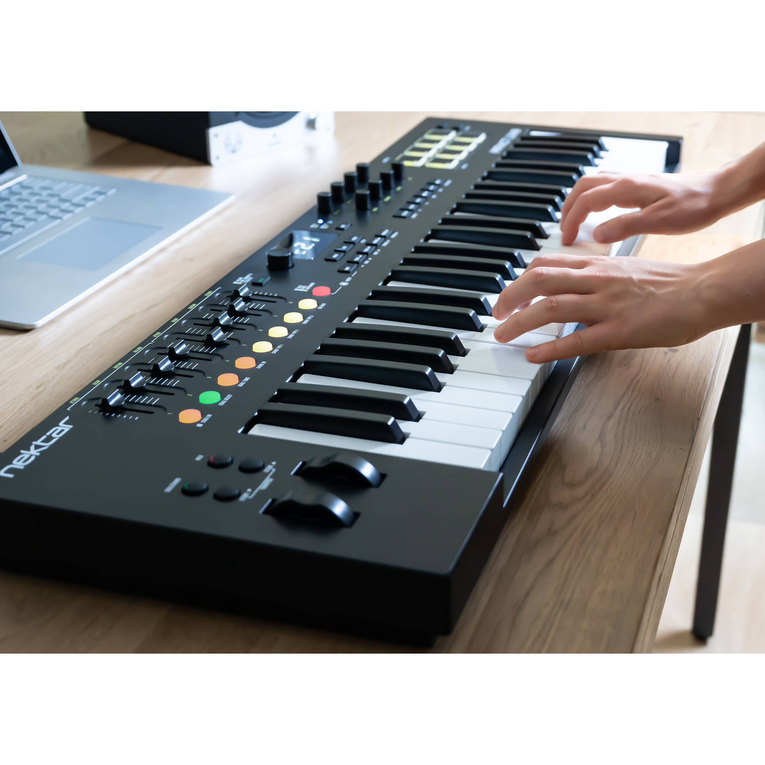 Nektar Impact LX49 MK3 MIDI keyboard, angled view