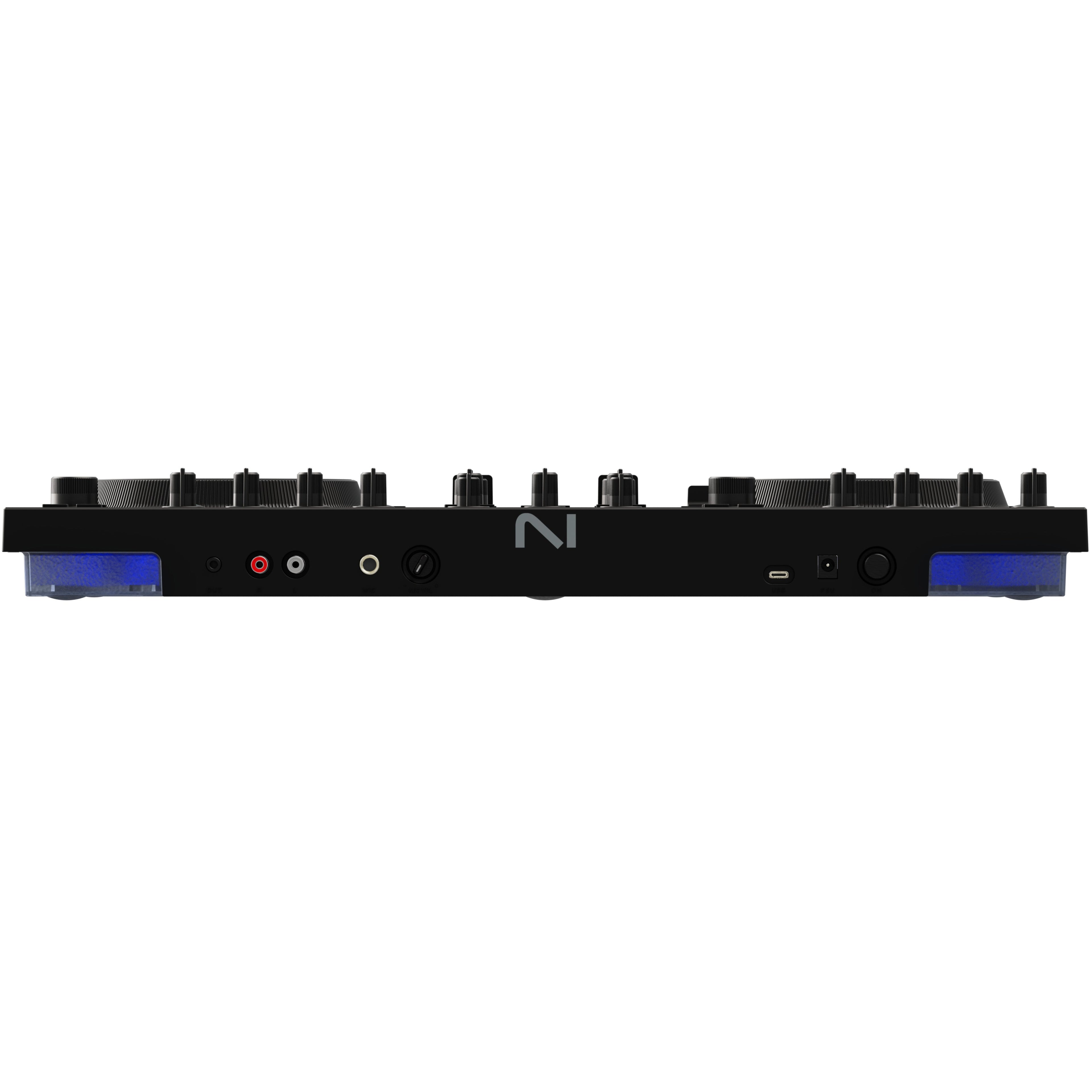 Native Instruments Traktor MX2 DJ controller with dual jog wheels, performance pads, and channel mixers for professional DJing.