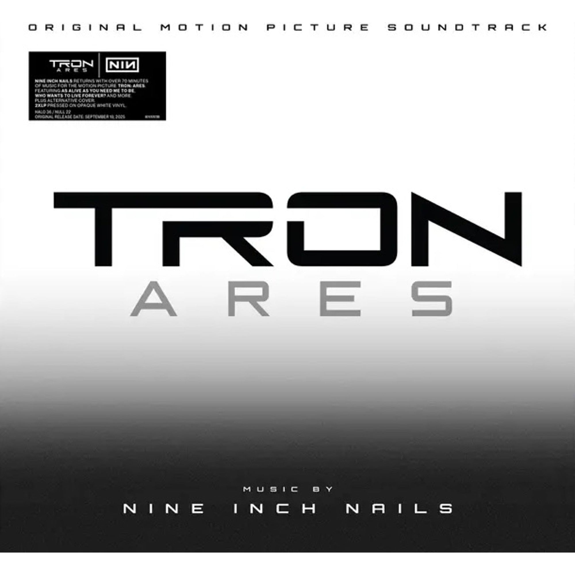 Nine Inch Nails TRON: Ares white vinyl 2LP, electronic music album with artwork, released by Interscope Records.