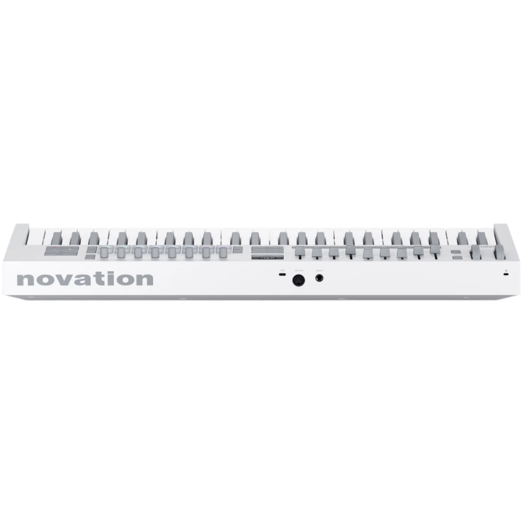 Novation Launchkey 49 MK4 MIDI keyboard, in white, rear view