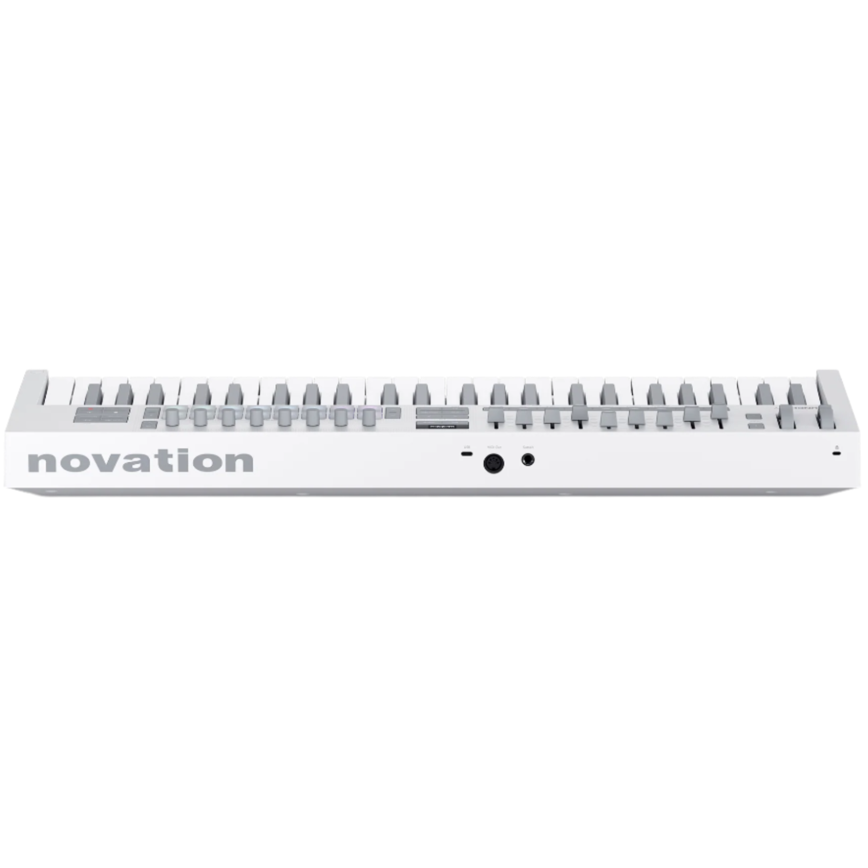Novation Launchkey 49 MK4 MIDI keyboard, in white, rear view