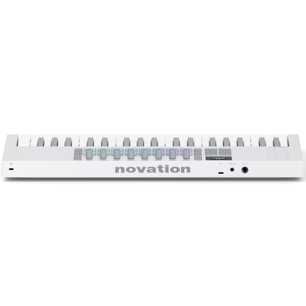 Novation Launchkey Mini 37 MK4 MIDI keyboard, in white, rear view