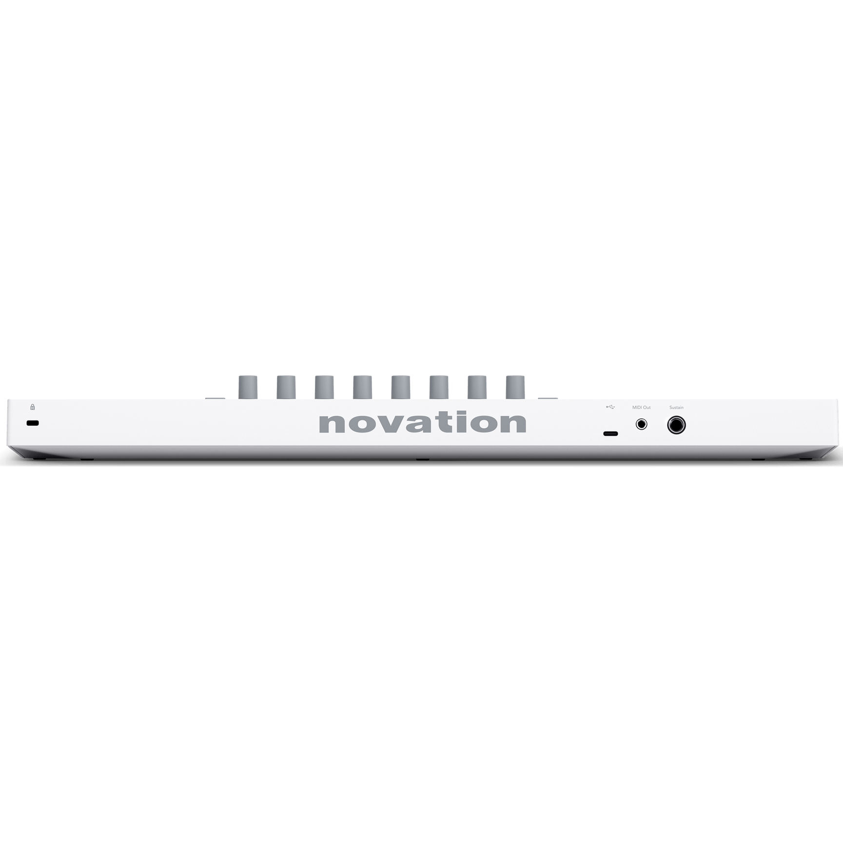 Novation Launchkey Mini 37 MK4 MIDI keyboard, in white, rear view