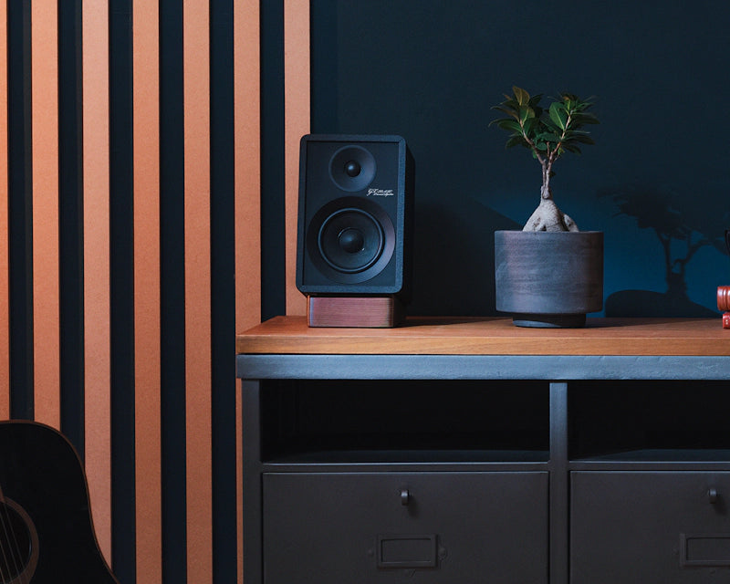 Onkyo GX-30ARC desktop speakers, in black, lifestyle setting