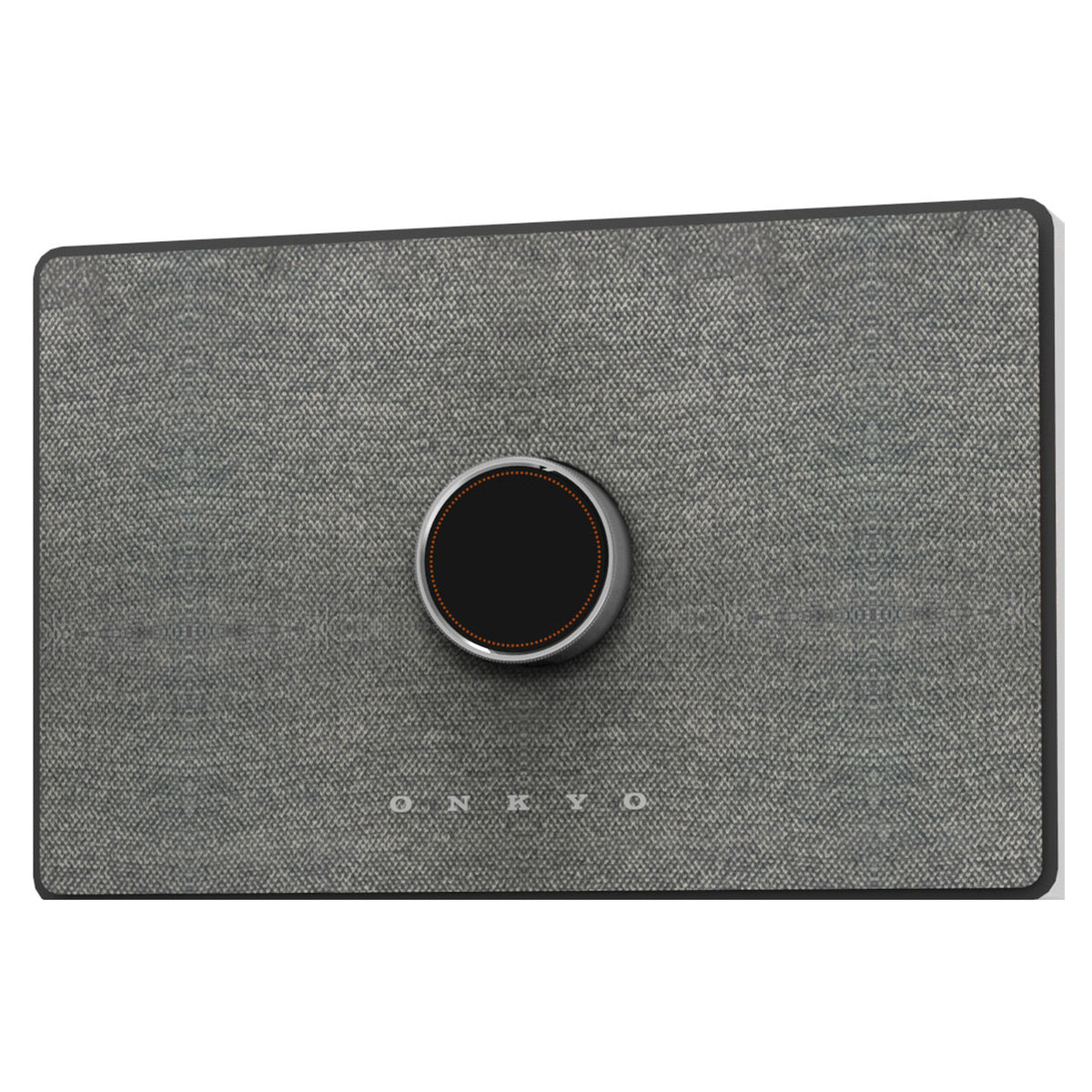 Onkyo GX-AiO 100 in white with grey fabric grille, top three-quarter view