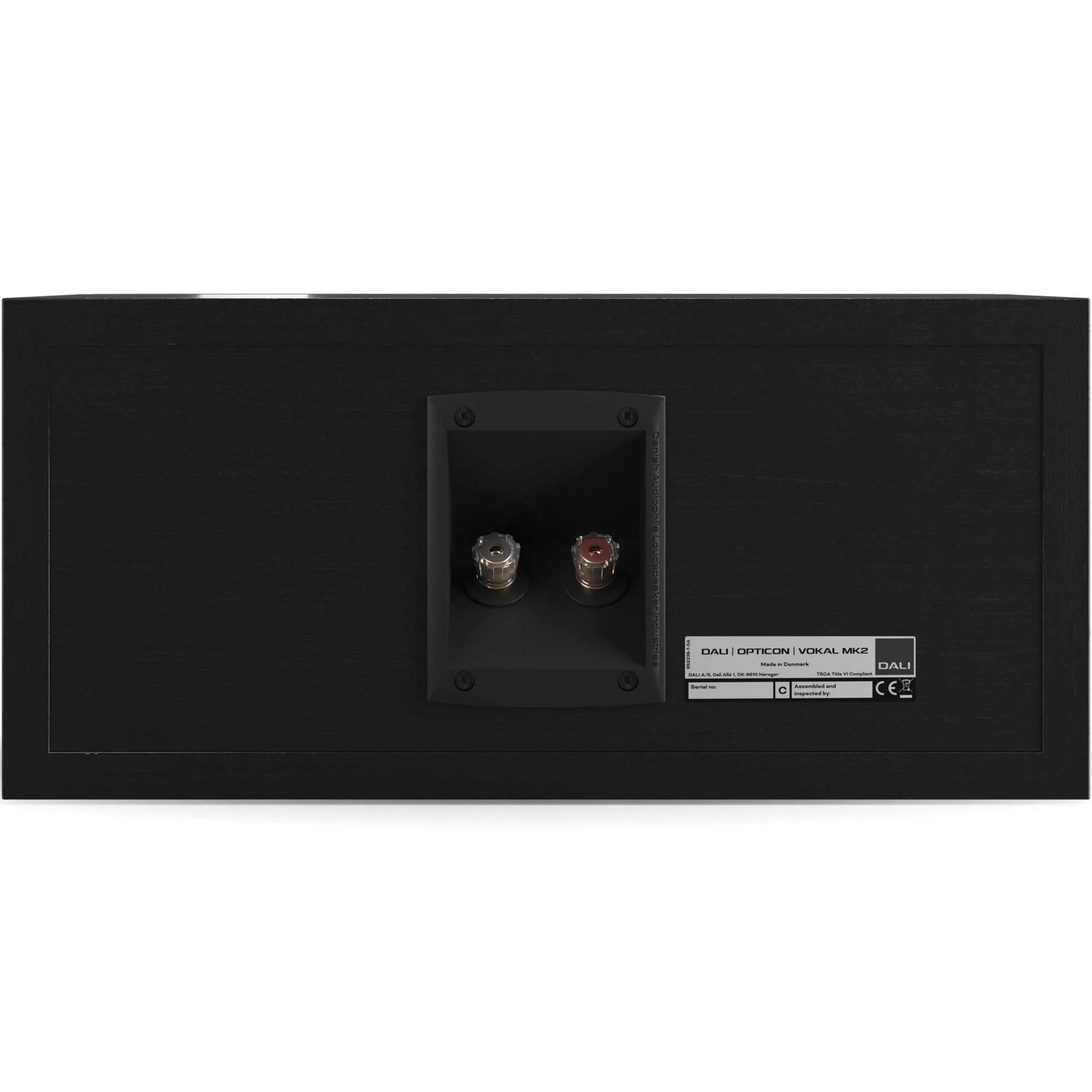 DALI Opticon Vokal MK2 center speaker in black, showcasing sleek design and high-quality audio components.