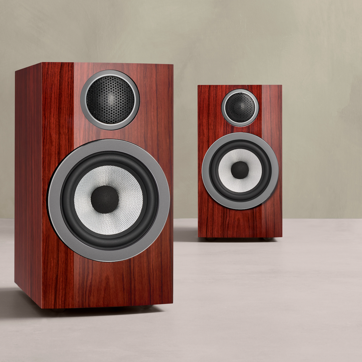 Bowers & Wilkins 707 S3 Prestige passive bookshelf speakers with sleek black finish and compact design.