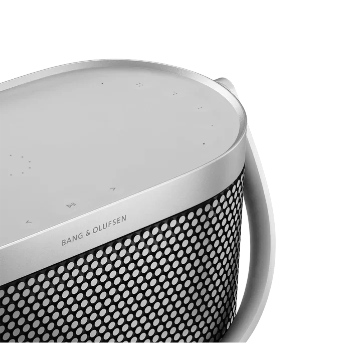 Bang & Olufsen Beosound A5 portable speaker with sleek design and fabric cover, showcasing its modern, high-quality audio device.