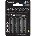 Four Panasonic Eneloop Pro AA batteries with 2500mAh capacity, shown arranged together in a close-up image.