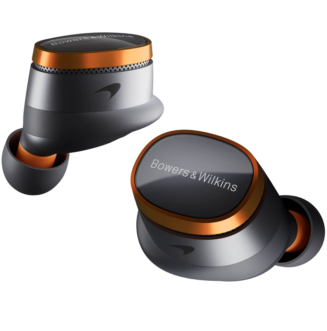 Bowers & Wilkins Pi8 wireless in-ear headphones with sleek design and ergonomic fit, shown in a black color on a white background.