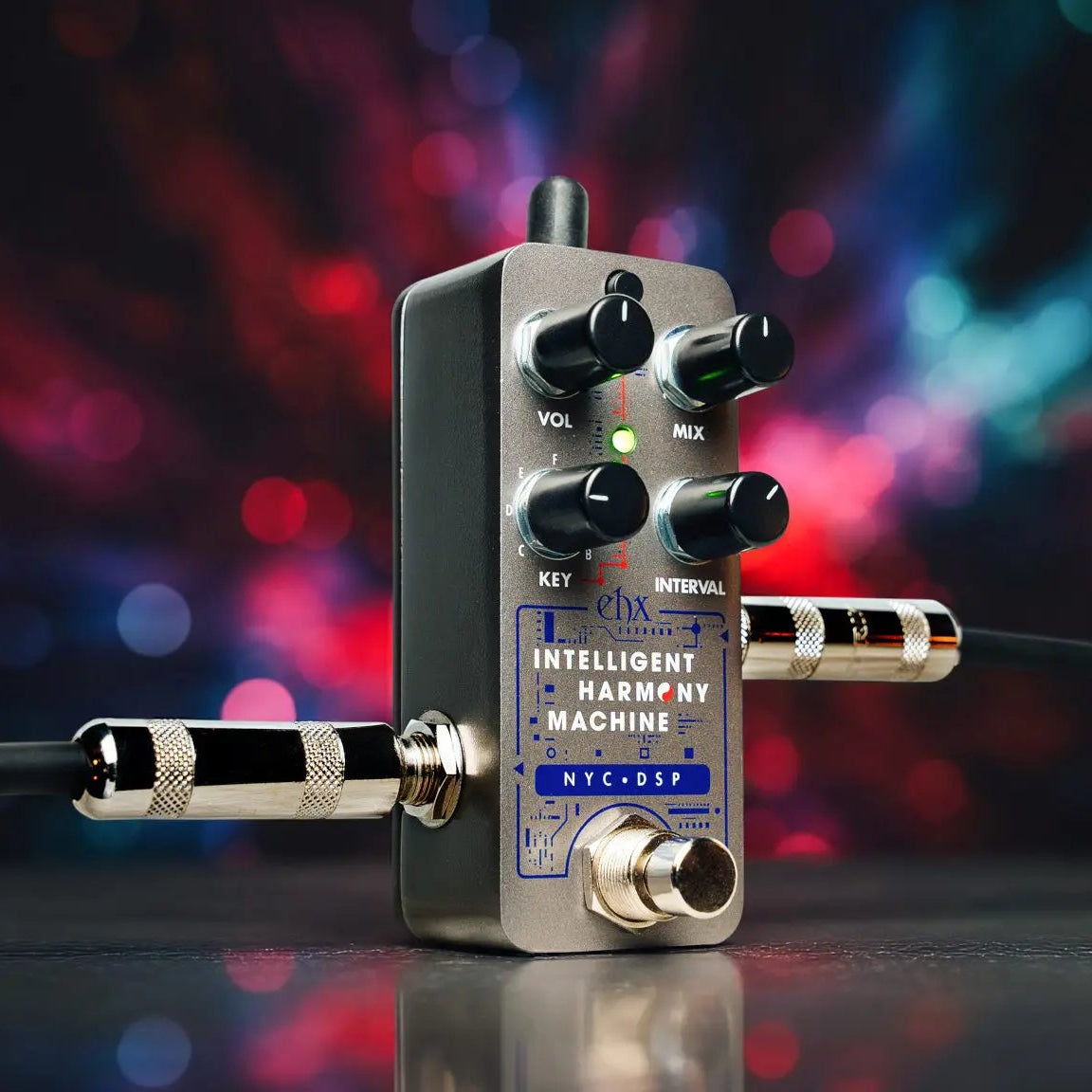 Electro Harmonix Pico Intelligent Harmony Machine pedal with knobs and input/output jacks, showcasing its compact design.
