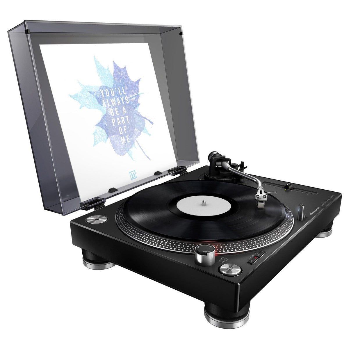 Pioneer DJ PLX-500 DJ turntable, angled view in black